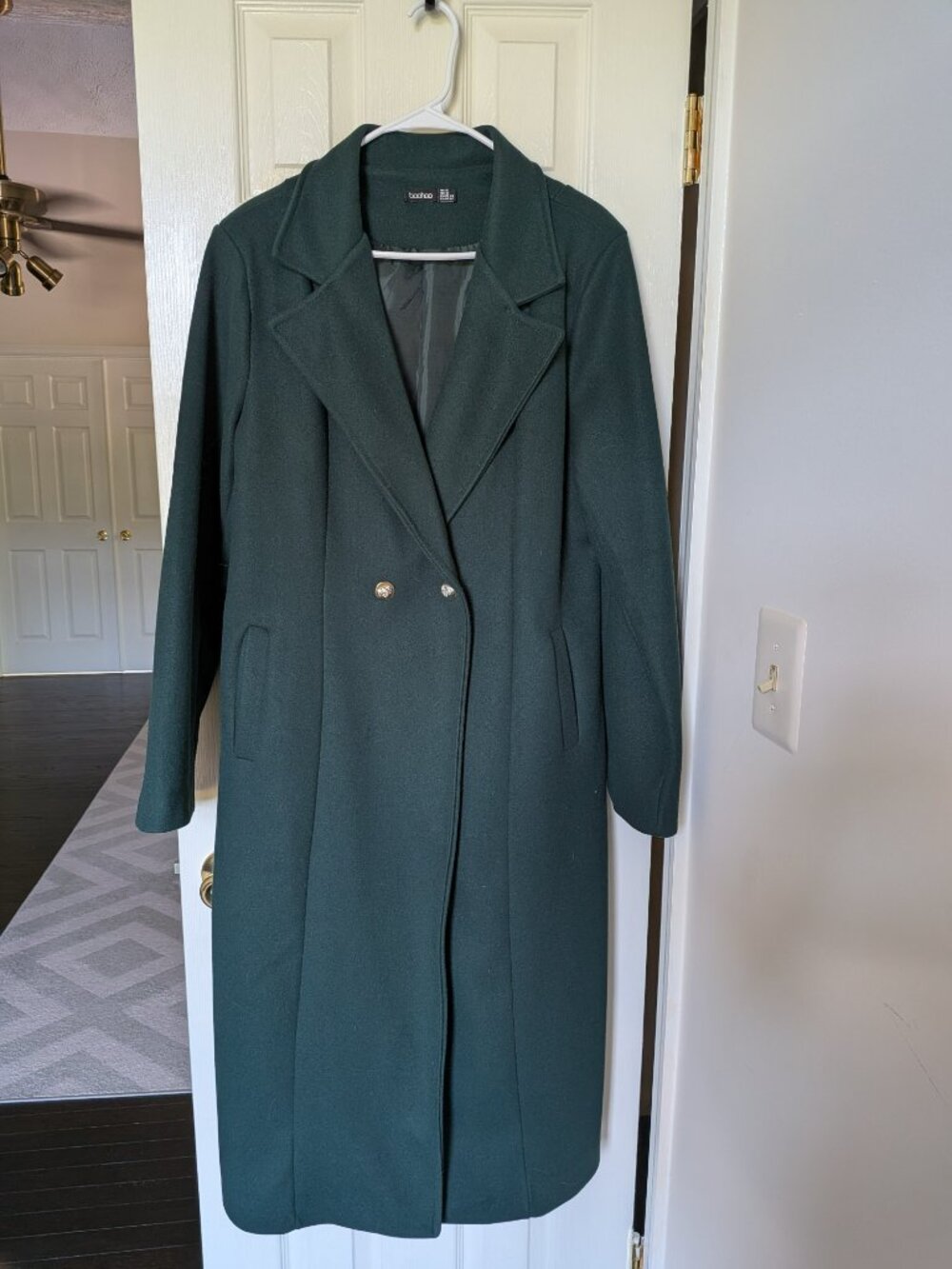 Boohoo Dark Forest Green Double Breasted Longline Duster Coat US 8